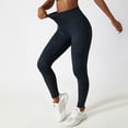 thumbnail image 3 of Pantalones de yoga de cintura alta en azul medianoche para fitness y running al aire libre, mallas deportivas elásticas, talla M, 3 of 6