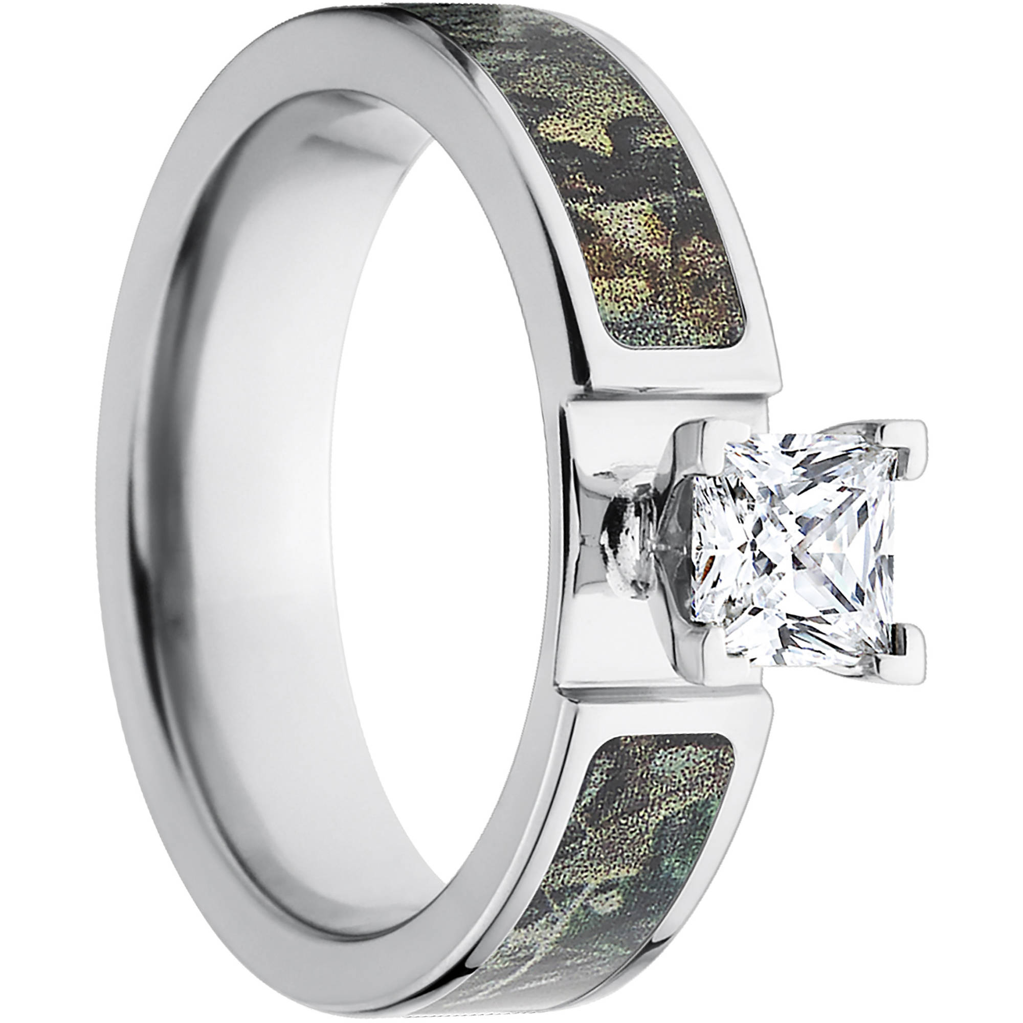 Timber Women's Camo Engagement Ring Cobalt and 14kt White Gold with Polished Edges and Deluxe Comfort Fit