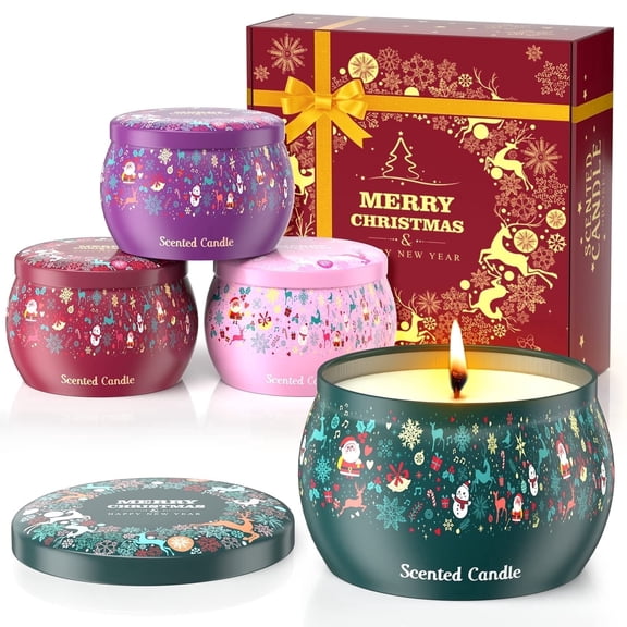Noahstrong Scented Candles Gift Set: 4-Pack Christmas Aromatherapy Candles, Soy Wax Scented Candle Gift Kit for Women - 4.4 oz Strongly Fragrance Stress Relief for Valentine's Day, Mother