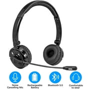 LUXMO Trucker Bluetooth Headset with Noise canceling Microphone, Wireless Bluetooth Headset Over The Head Earpiece for iOS & Android Mobile Phone, Skype, Truck Drivers, Call Center