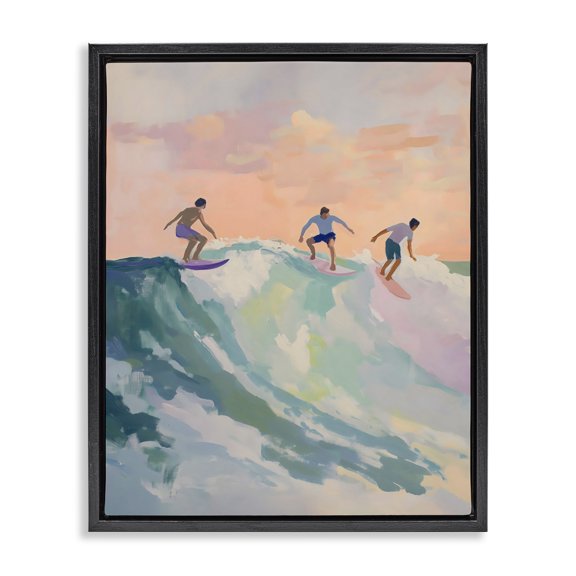 Stupell Industries Coastal Group of Surfers at Sunset Black Floating Frame Canvas Art, 17 x 21, by The Prints Vibe