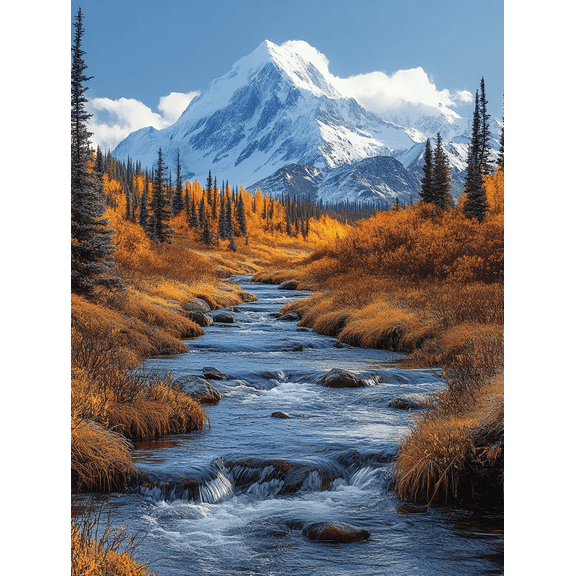 Autumn Mountain River Landscape Canvas Wall Art Print,Suitable for Living Room,Bathroom, and Hotel Decoration.
