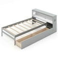 thumbnail image 1 of Costway Twin Size Bed Frame with LED Light & Power Outlet Bookcase Headboard Drawers Gray, 1 of 10