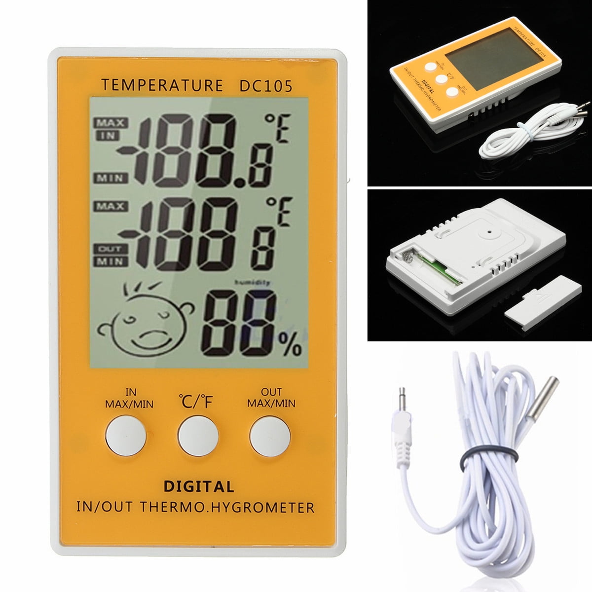 DC105 Hygrometer Digital LCD Indoor Outdoor Humidity Thermometer Meter w Cable