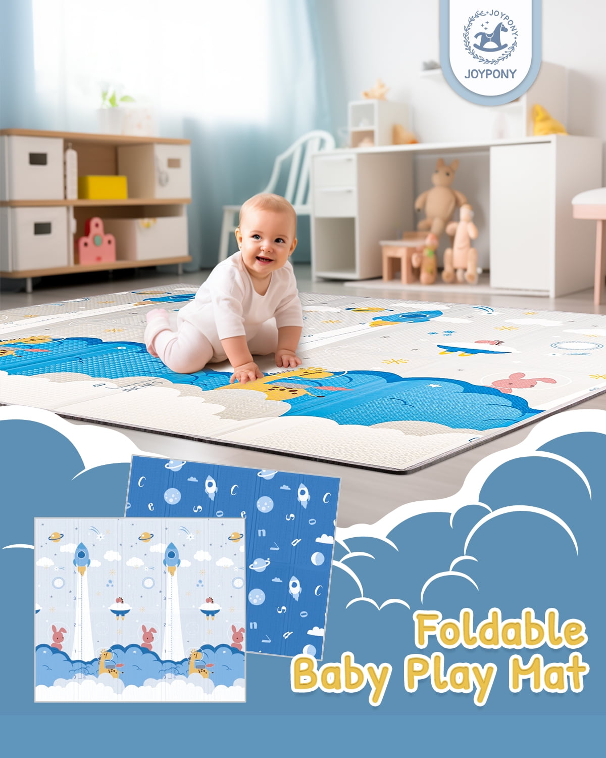 Blauwe foam speelmat 120x120 cm met velvet hoes