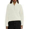 thumbnail image 2 of Qwertyu Womens Half Zip Pullover Cropped Sweatshirts Fleece Jacket Fuzzy Sweaters Cute Winter Jackets with Pockets Beige L, 2 of 6