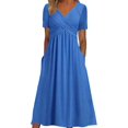 thumbnail image 1 of Robes de Printemps pour Femmes Décontractées Manches 3/4 Longue Robe Évasée Basique Plage Vacances Travail Maxi Robe 2025, 1 of 5