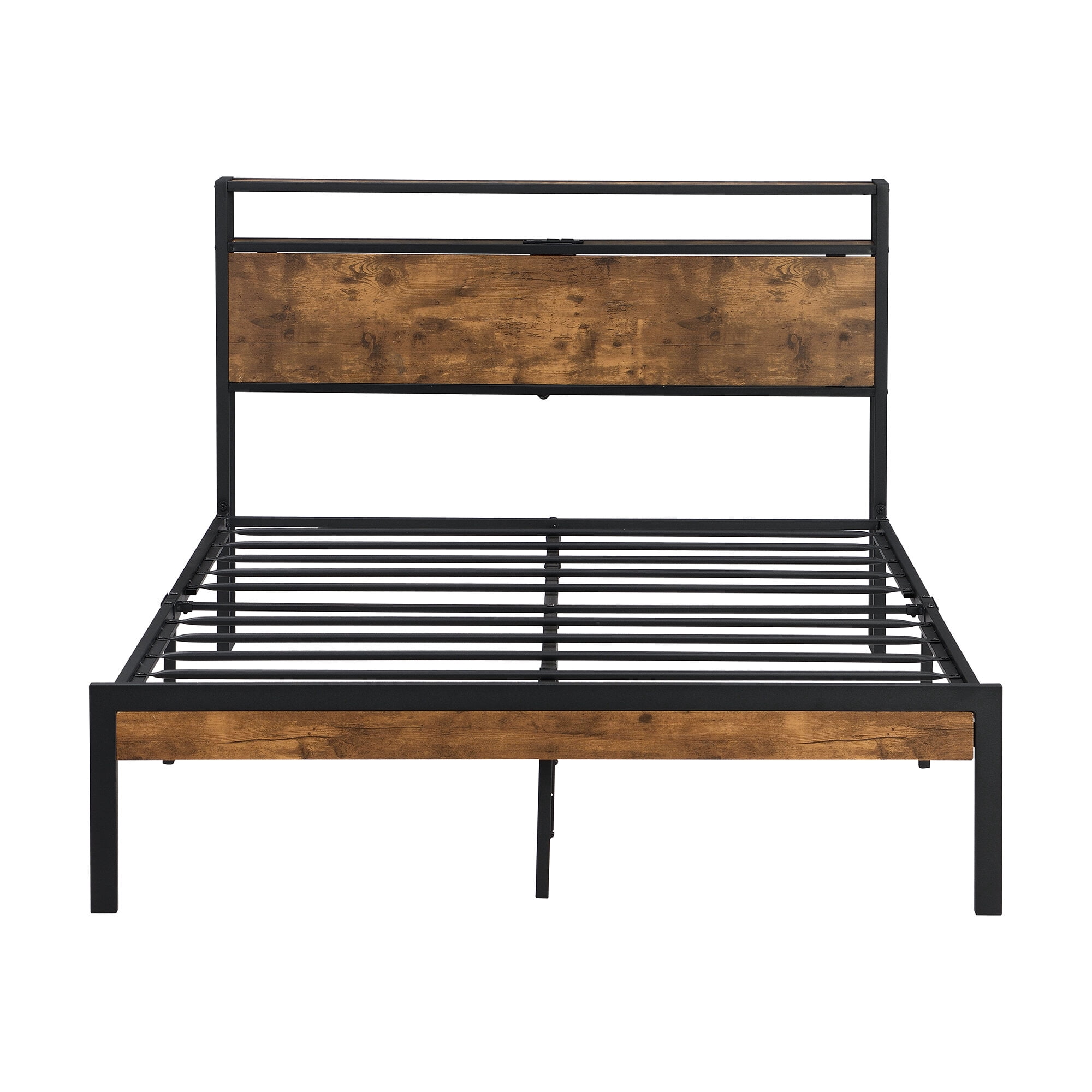 Bed Frames King Size Metal Platform Bed Frame with Wooden Headboard and Footboard with USB LINER, No Box Spring Needed, Large Under Bed Storage, Easy Assemble,Adjustable Bed Base