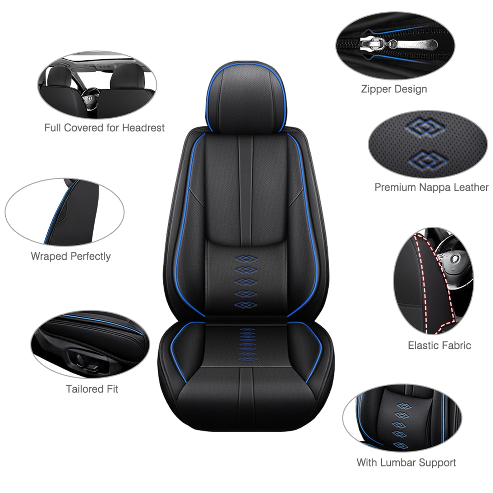 Leather Seat Covers for Honda Most 98% Cars SUVs,Car Seat Covers Full Set,Waterproof Car Seat Protectors with Airbag,Comfort Interior Cover Seats for Cars(Black+Blue,Pillows)