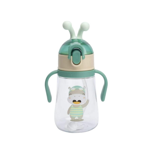 Botella de agua con pajita para niños de 460 ml, bonita taza con pajita y cierre de seguridad, asa portátil para guarderías, escuelas y camping.