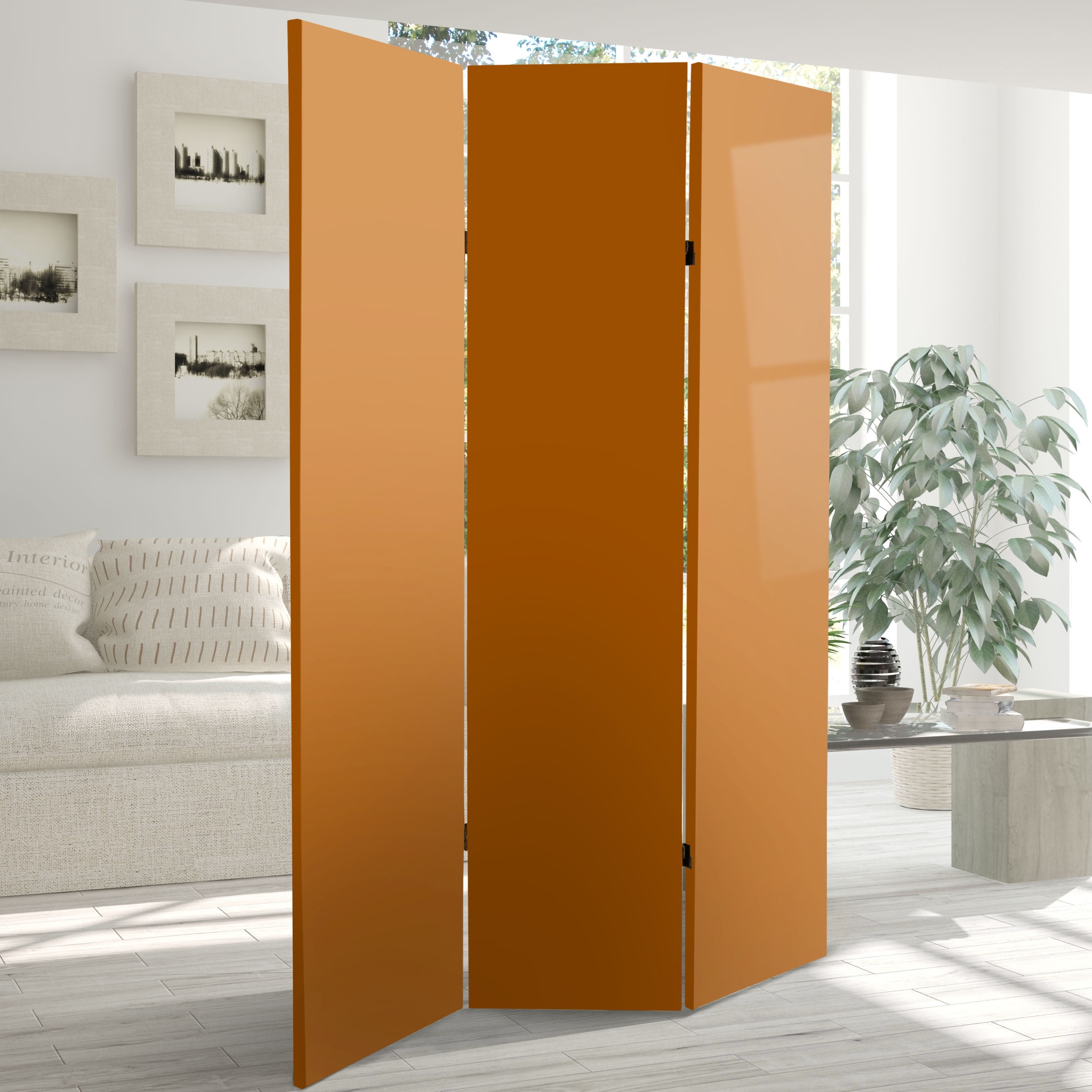 Red Lantern 6 ft. Tall Double Sided Canvas Room Divider with Sienna Color - 3 Panel Freestanding