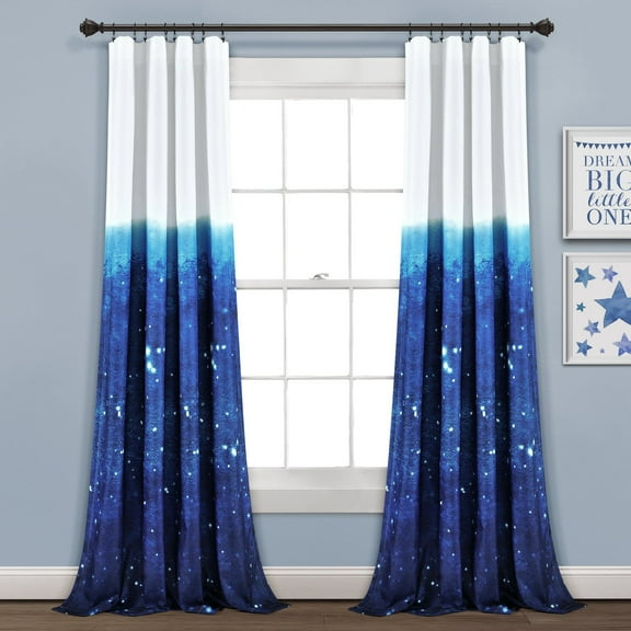 Lush Decor Space Star Ombre Window Curtain Panels in Navy/White, 84-inches in L, Set of 2