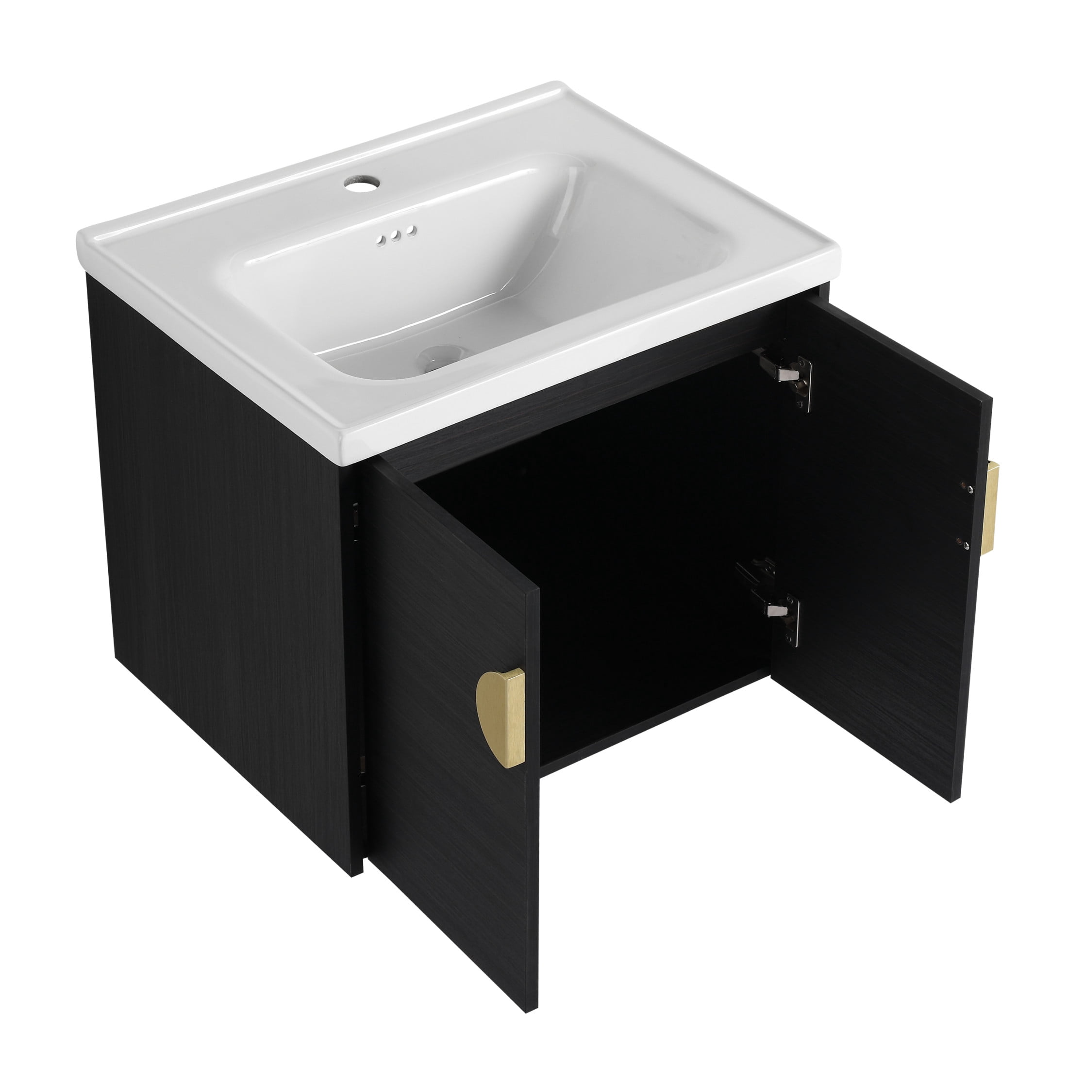Noble House 24" Wall-Mounted Bathroom Vanity, Soft-Close Doors, Ceramic Sink, Metal Handles, Eco Plywood, Black