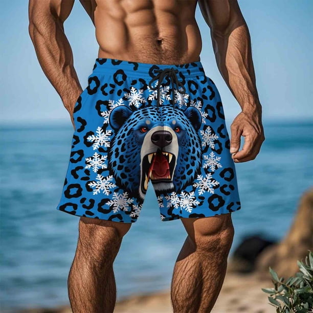 Pantalones cortos de playa para hombre con estampado divertido, cintura elástica, doble bolsillo y cinco puntos.