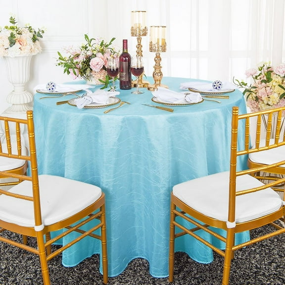 Wedding Linens Inc. 1pc 90 inch Round Crushed Crinkle Taffeta Tableclths Table Covers - Baby Blue