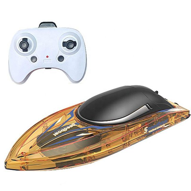 Graflsoa High-Speed 2.4G Phantom Remote Control Boat with LED Lights, Auto Flip Reset, and Dual Motors (Transparent Yellow, Single Battery) – Perfect Gift for All Ages