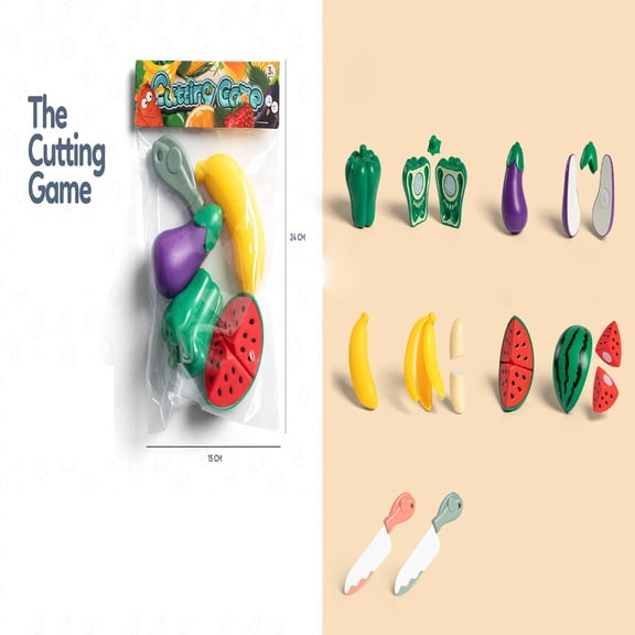 Kids Simulation Fruit and Vegetable Cutting Toy, 5 Piece Play Food Set for Kitchen Pretend Play, Safe Plastic Food that Can Be Cut with Toy Knife