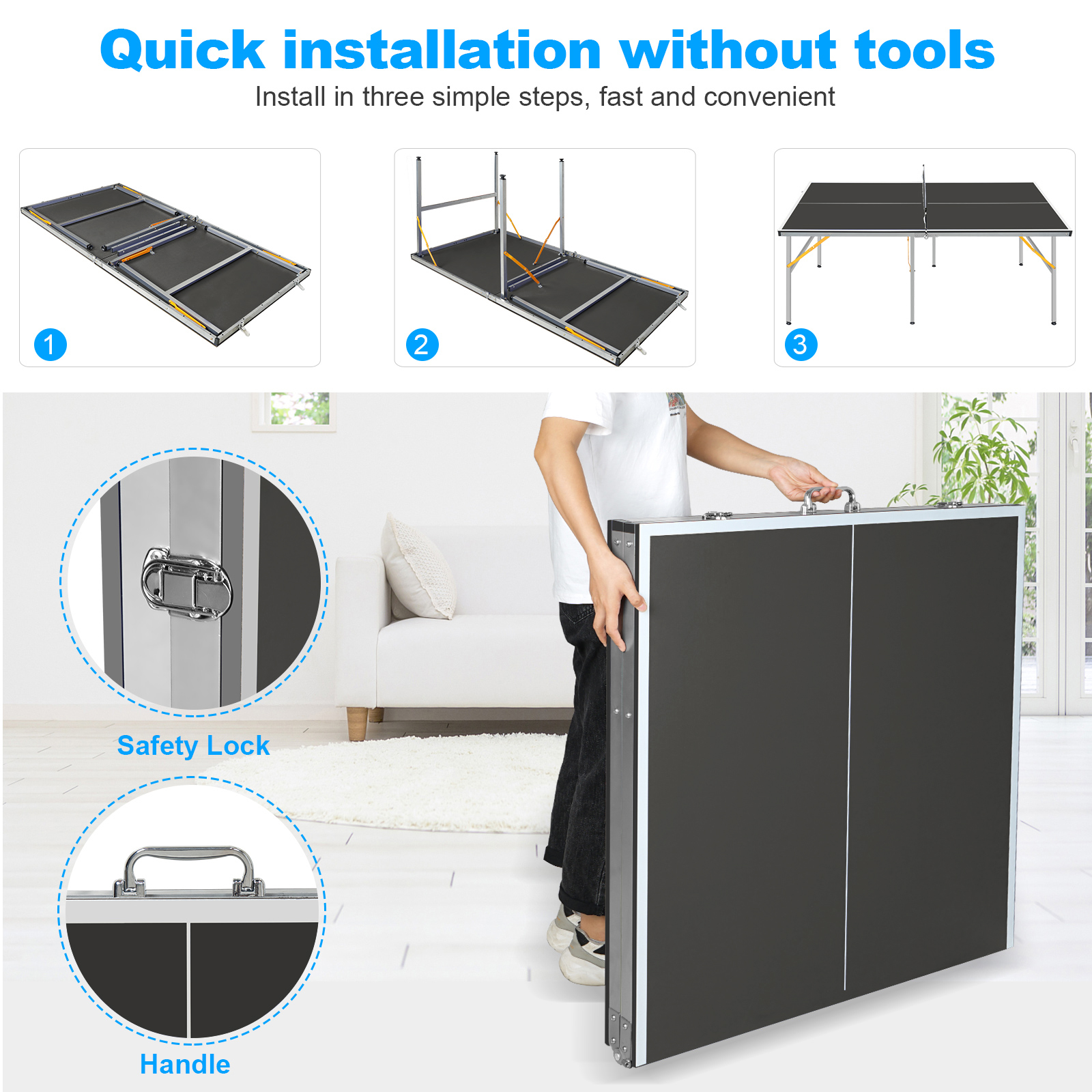 KLB Sport Portable Foldable Ping Pong Table with Net, Paddles & Balls, Indoor Compact Table Tennis Table for Home