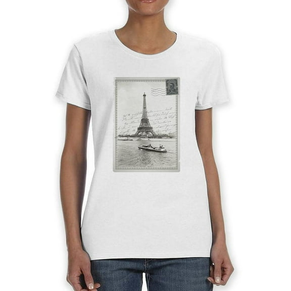 Eiffel Tower Postal Card Shaped T-Shirt Women -Smartprints Designs, Female XX-Large
