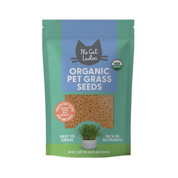 The Cat Ladies Organic Pet Grass Seeds, Non-Genetically Modified Wheat Oat Barley Rye Blend, 8 oz
