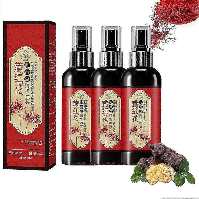 3X Saffron Essence Spray, Herbal Extracts Hair Serum, Saffron And Polygonum Multiflorum Essence Spray, Anti-Lost Strengthen Hair Root, Non-Frizzy