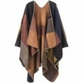 thumbnail image 3 of APTOCO Winter Scarf Shawls for Women, Plaid Sweater Poncho Cape Coat Open Front Blanket Shawls and Wraps, Khaki, 3 of 7