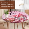 thumbnail image 4 of Valentine's Day Round Tablecloth, Fitted Table Cover with Elastic for 36"-44" Round Tables, Pink Love Gnomes Roses Ombre Romantic Table Cloth Outdoor Indoor Dinning Party Waterproof Tablecloths, 4 of 7