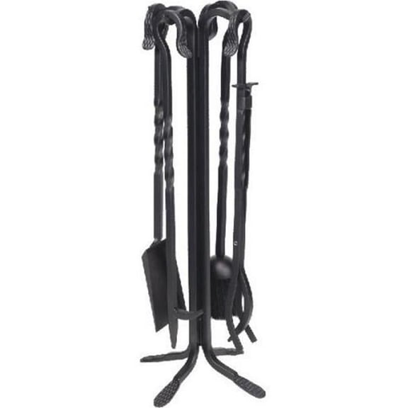Dagan AHF102 Wrought Iron Fireplace Tool Set with Twist Handles, Black - 5 Piece