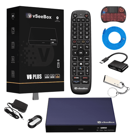 Vseebox V6 Plus TV Box, 2-in-1 Backlit Remote, Android 14 8K HD