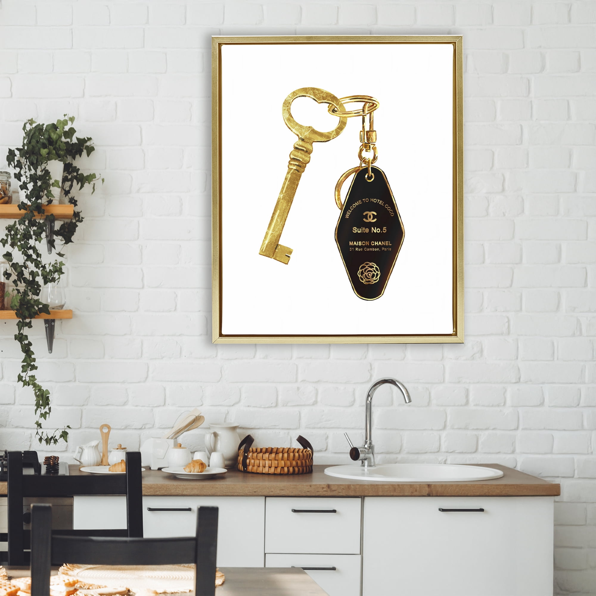 Luxury Fashion Key Gold Framed Floater Canvas Wall Art, design by Ziwei Li