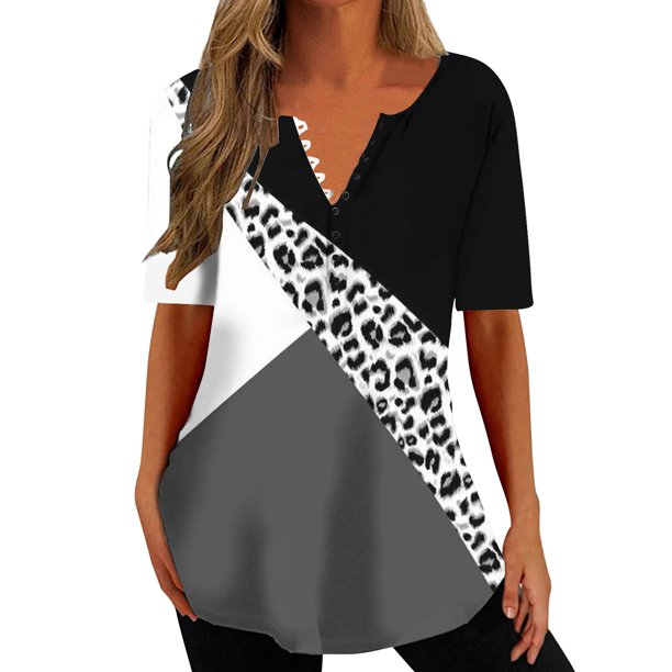 Gibobby Blusa Casual de Mujer Camisas verano para mujer, camisetas manga corta con cuello en V estampado 2023, camisetas con estampado floral, tú(Negro,G)