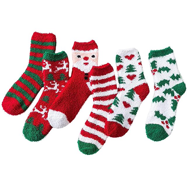 Calcetines de Mujer Oso de Fresa Dibujos Animados Suaves para Navidad Talla Única 6 Pares