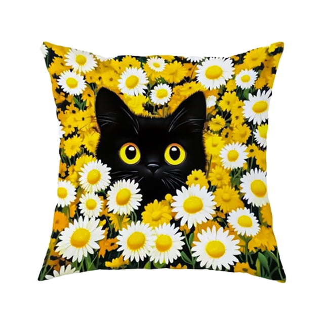 Cubiertas de Estuche de Almohada con Cremallera 45x45cm Diseño de Patrón de Gatos Lindos, Tela de Poliéster Suave para Sofá Y Cama Decoración Del Hogar, Cremallera Oculta, Lavable en Máquina