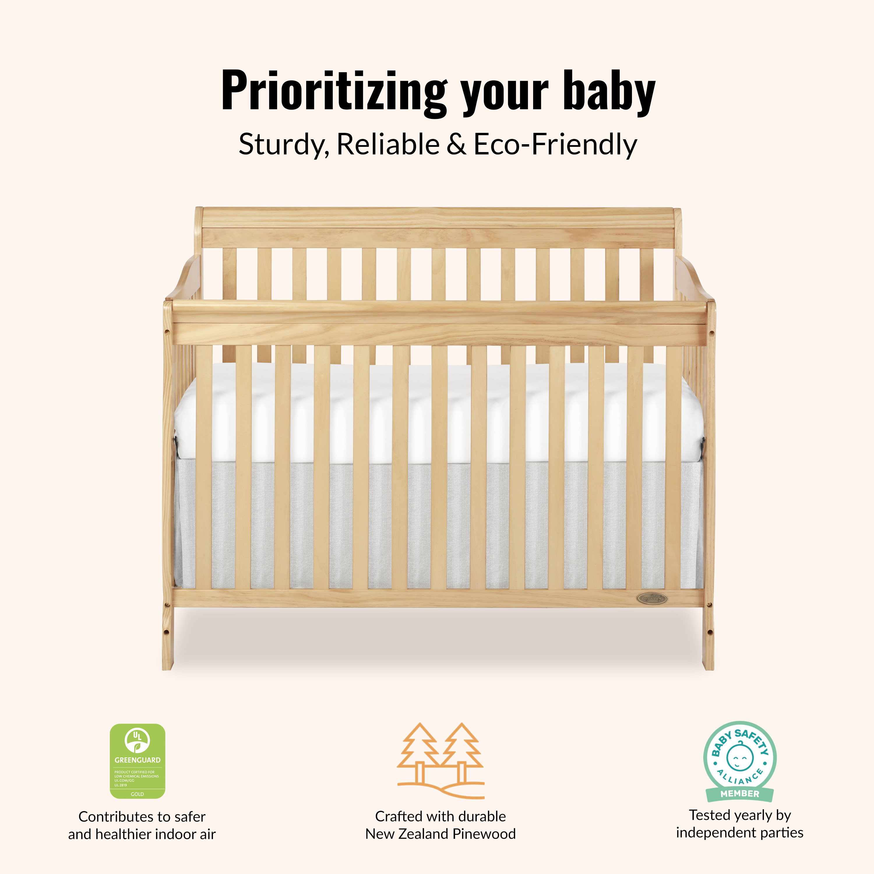 Dream On Me Ashton 5-in-1 Convertible Crib, Natural, Greenguard Gold and JPMA Certified
