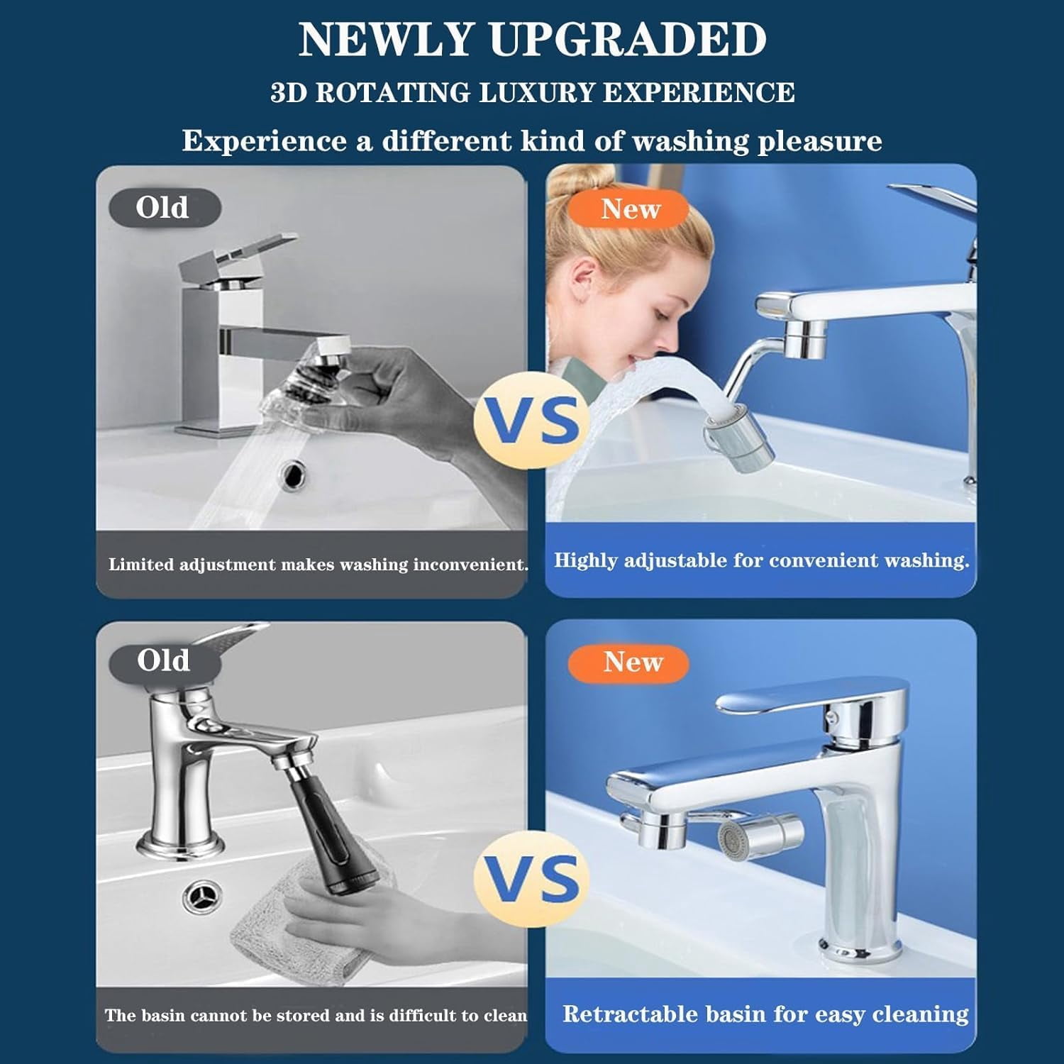 2026 Upgraded Universal Sink Faucet 1080° Rotating Faucet Extender with Upward Facial Mist, U Shaped Faucet Extender, 360° Faucet Aerator for Bathroom Kitchen, 4 Water Modes Adjustable (Silver)