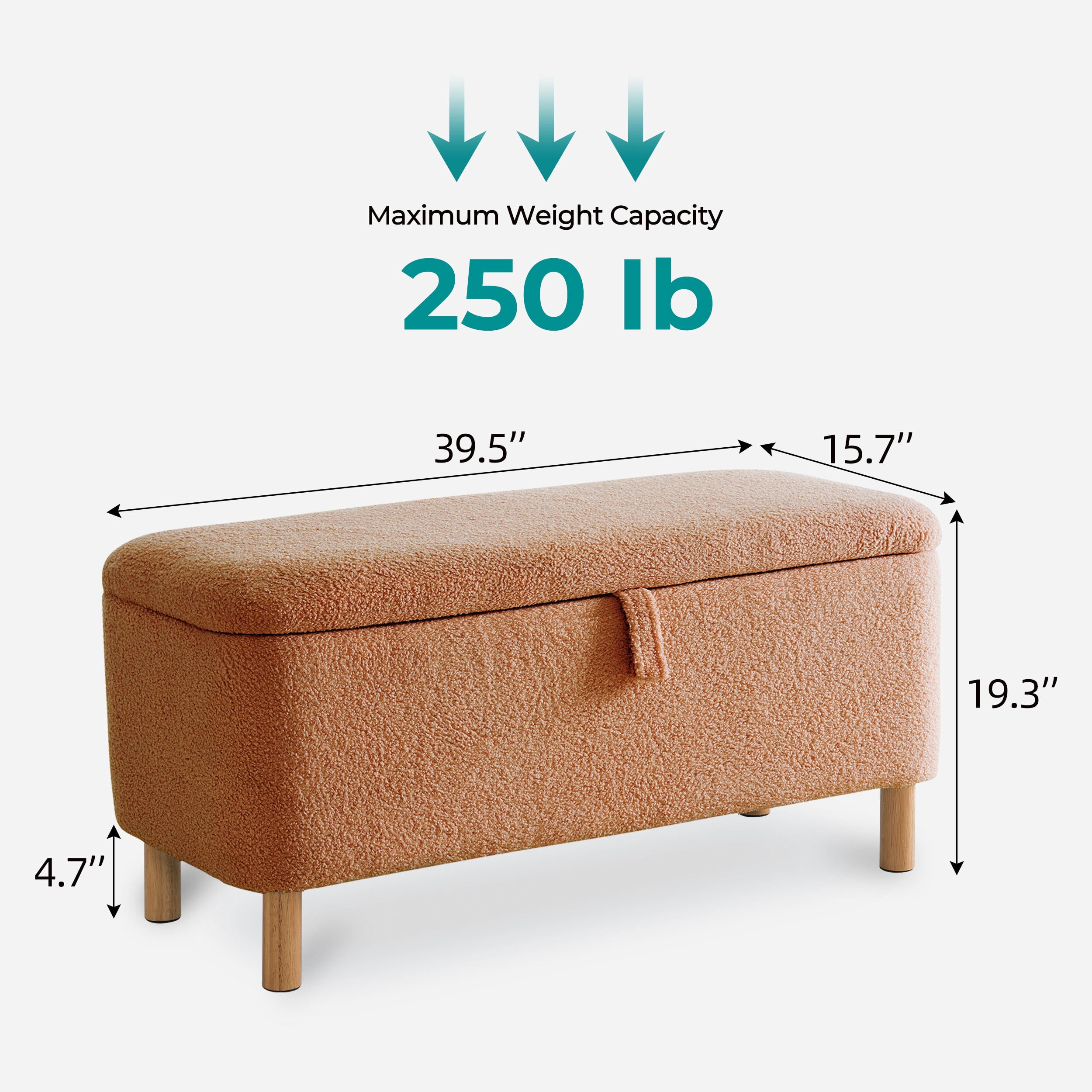 39.5" Boucle Storage Ottoman Bench for Living Room Bedroom Foot Rest End of Bed,Upholstered Entryway Seating,Solid Wood Leg,Light Orange