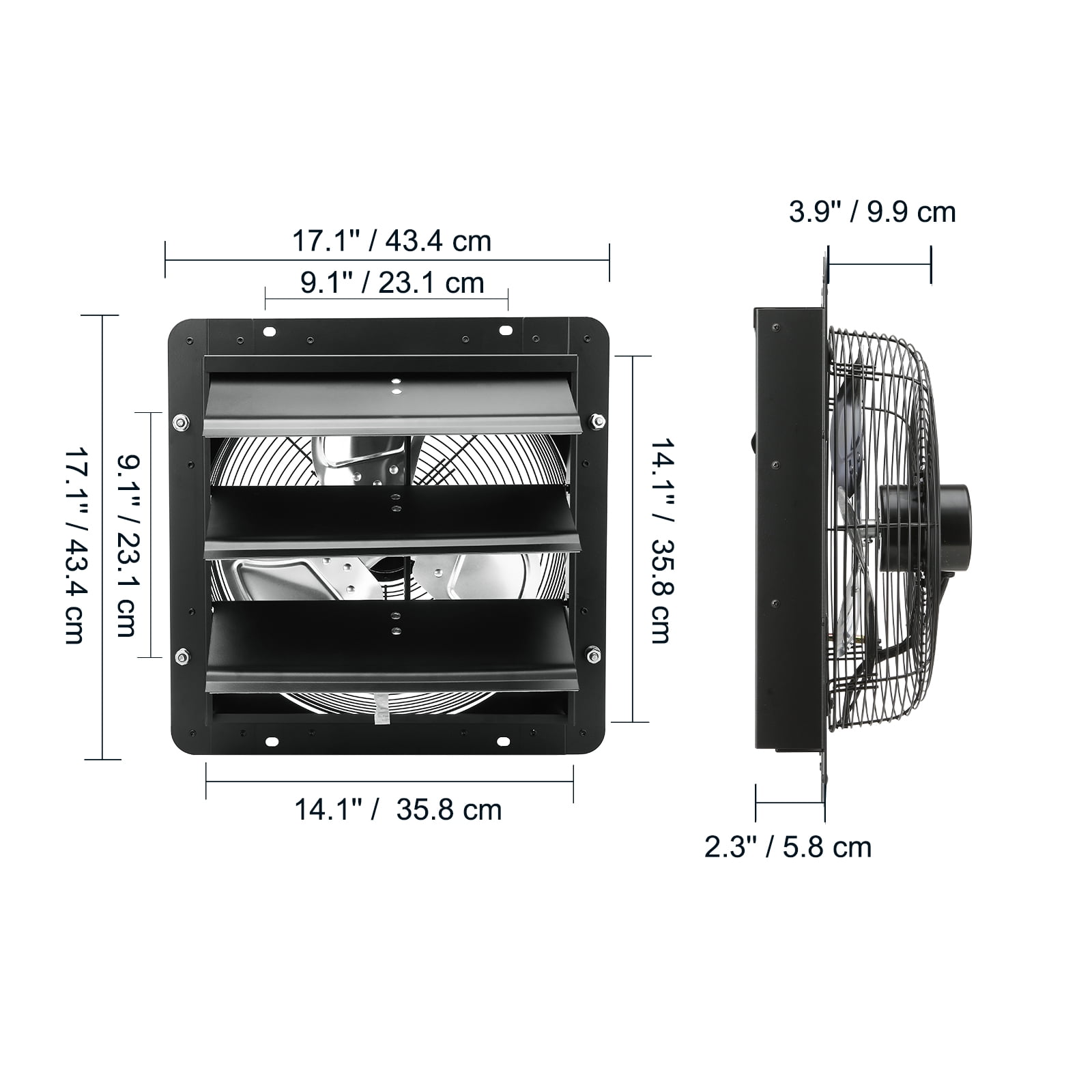 SKYSHALO 14'' Exhaust Fan Remote Control Wall-mount Attic Shutter, Black