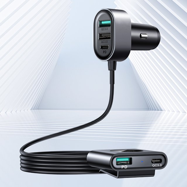 Adaptador De Cargador De Coche Adaptador de cargador de coche de 72 W con cable de 1,5 m Adaptador de corriente de 5 puertos para Samsung Huawei