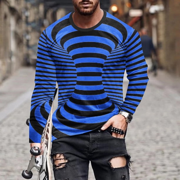 Blusas y camisas de manga larga con cuello redondo para hombre, blusa informal de manga larga con cuello redondo y estampado.