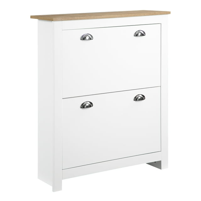 HOMCOM Armoire à Chaussures de Couloir avec 2 Tiroirs Basculants pour 12 Paires de Chaussures Blanc