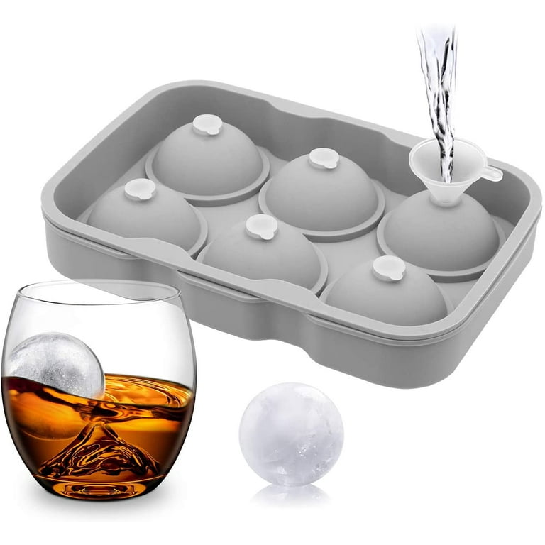 Ice Cube Trays, Silicone Sphere Ice Ball Maker with Funnel & Large Square  for Cocktails & Bourbon, Reusable and BPA Free