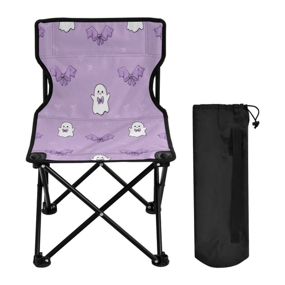 600D Oxford Camping Chair Portable Foldable Chair Supports 220 lbs for Picnic, Fishing, Backpacking Cute Purple Ghost Pattern