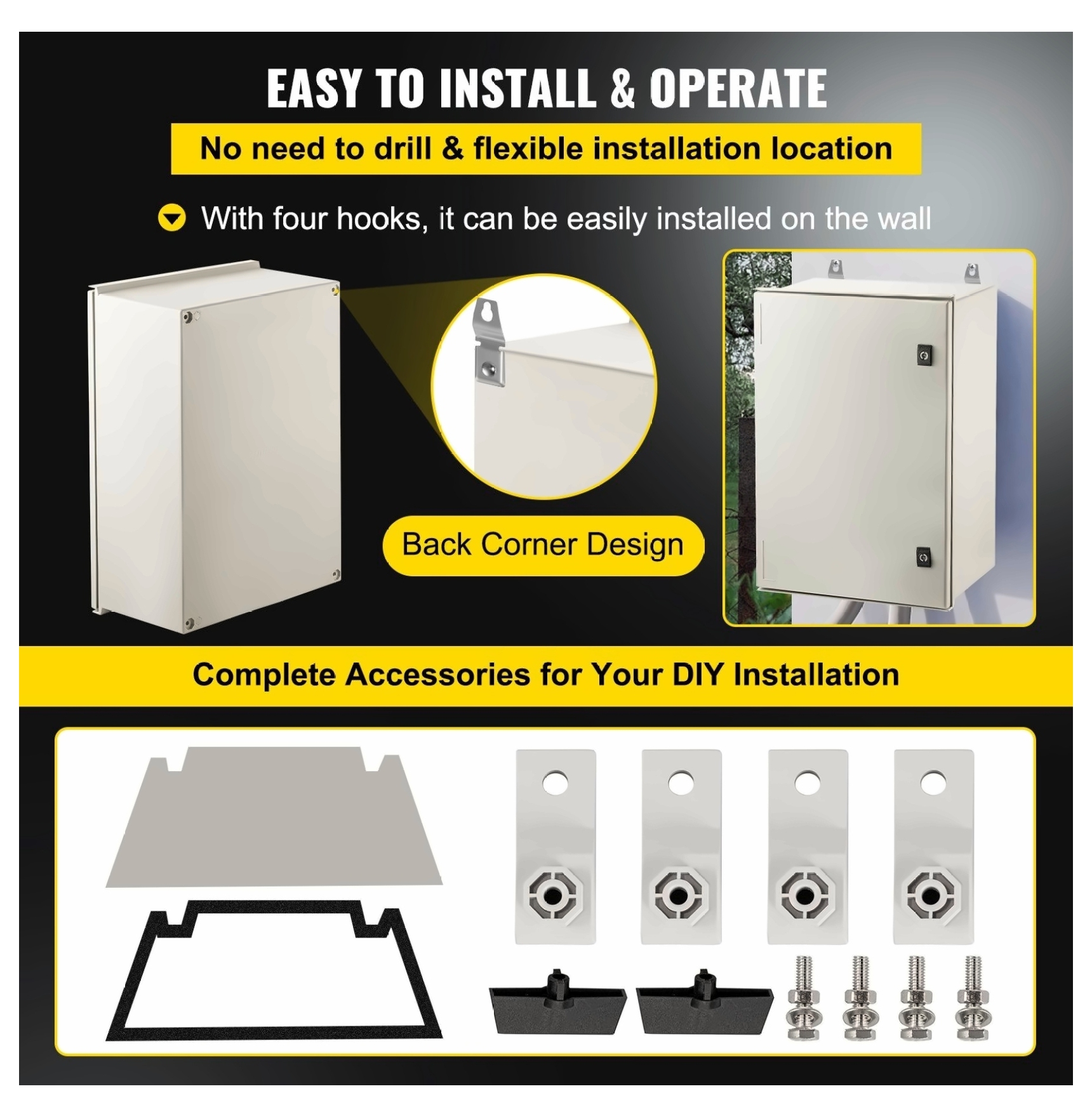 NEMA 4X Enclosure Fiberglass Electrical Box 24x16x9", IP66 Waterproof Outdoor Junction Box with Mounting Plate, 60x40x23cm, Indoor/Outdoor Electrical Cabinet