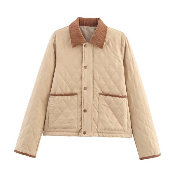 Fall Saving! srobpty Women's Long Sleeve Jacket Jacket, Fashionable Women's Solid Color Long Sleeved Lapel Zipper Snap Coat without Hat Casual Jacket Khaki, M