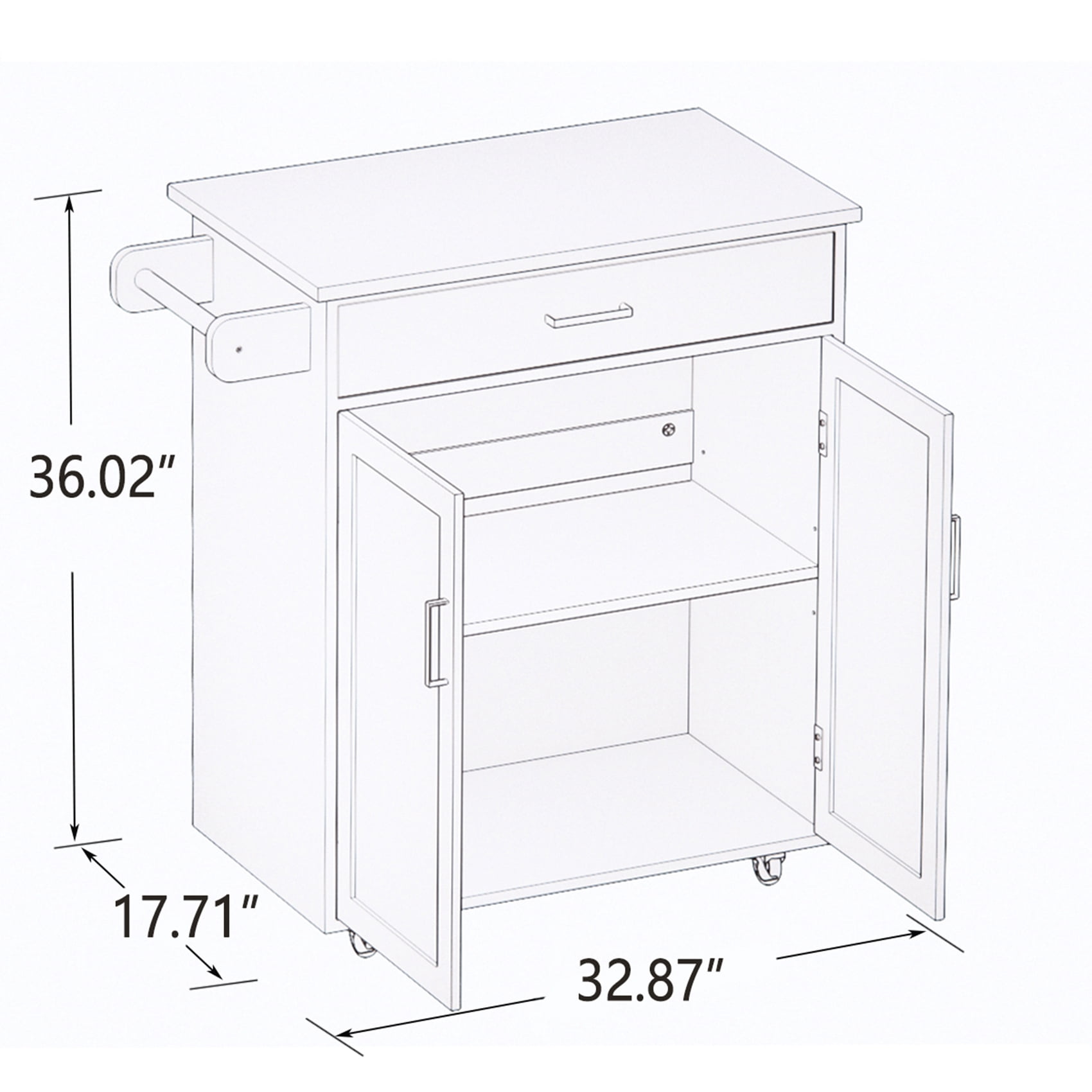 Small Kitchen Island on Wheel with Storage, Rolling Kitchen Island Cart with Drawer, Storage Cabinet and Rubber Wood Countertop, Rolling Trolley Cart with Towel Rack for Kitchen (White)