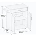 thumbnail image 3 of Small Kitchen Island on Wheel with Storage, Rolling Kitchen Island Cart with Drawer, Storage Cabinet and Rubber Wood Countertop, Rolling Trolley Cart with Towel Rack for Kitchen (White), 3 of 9