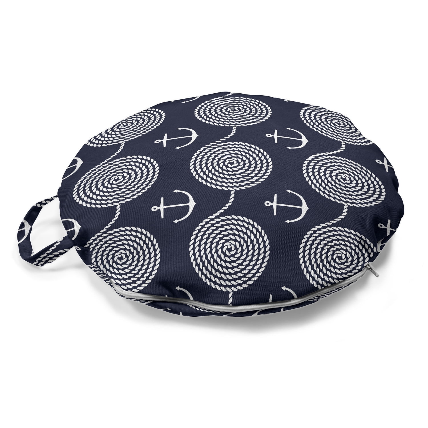 Nautical Round Floor Cushion with Handle, Continuous Monochrome Ropes ...