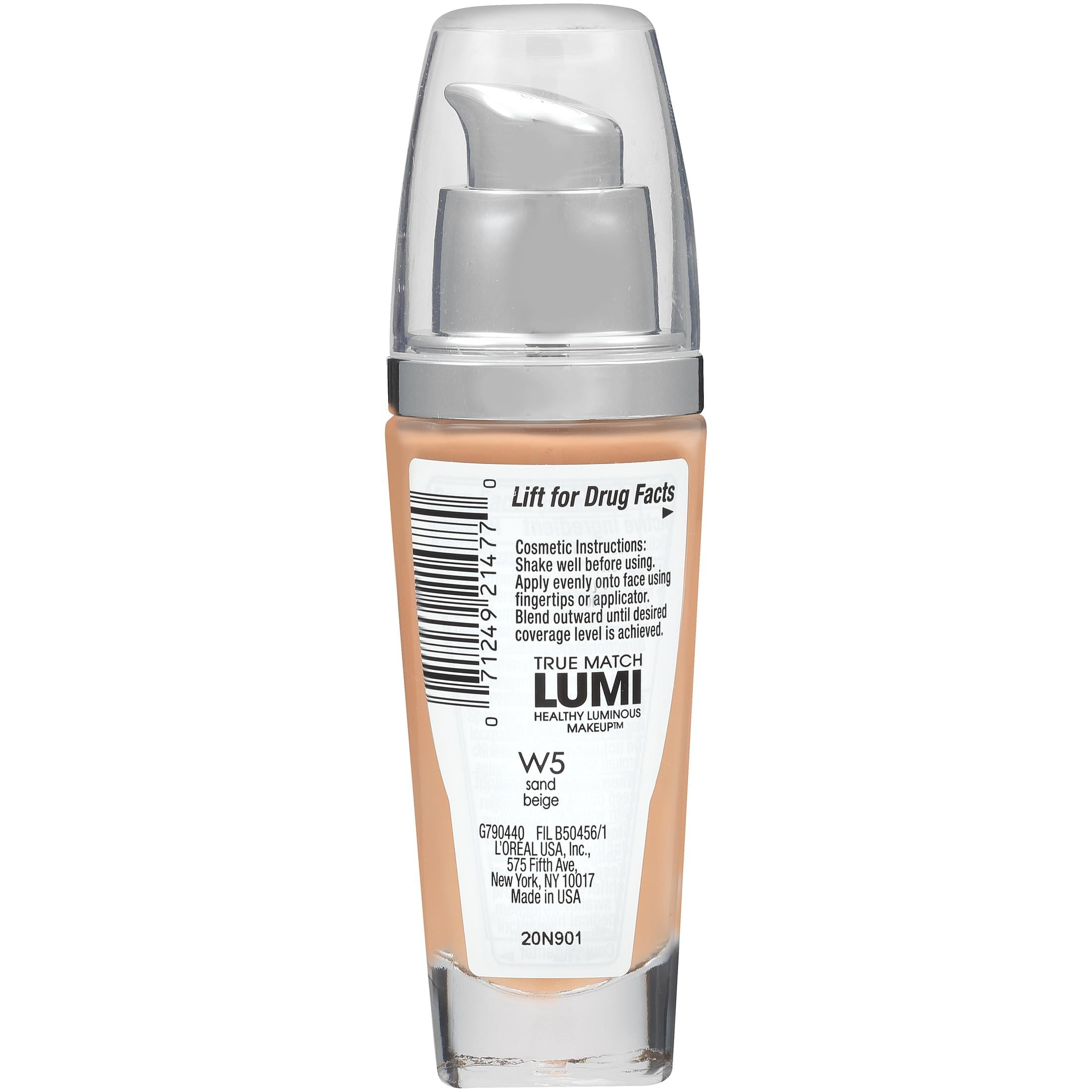 (2 pack) L'Oreal Paris True Match Lumi SPF 20 Liquid Foundation Makeup, W5 Sand Beige, 1 fl oz