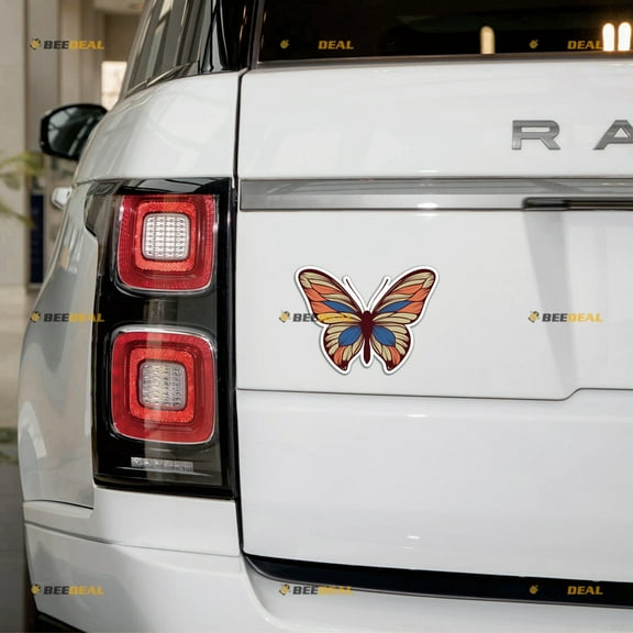 Butterfly Colorful Khaki Blue Red Car Magnet Magnetic Sticker Decal - 4 Pack Glossy 2" 3" 4" 5" - for Truck Door Fridge Reusable Waterproof