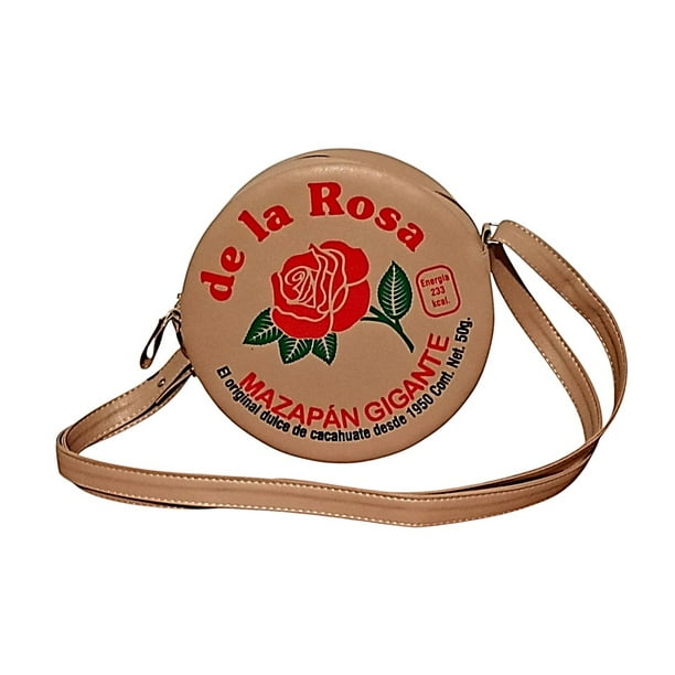 Bolsa en forma de MAZAPAN, Diseño de Dulce Tipico Mexicano, Forma Redonda, Moda Kawaii, Bandolera para Mujer, Cross Body, Correa Ajustable, Color Café, Novedoso y Encantador (Bolsa para Mujer).